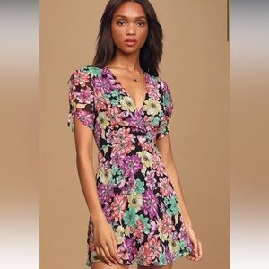 Lulu's women’s whimsygoth Multicolor Floral Mini Dress Size Large